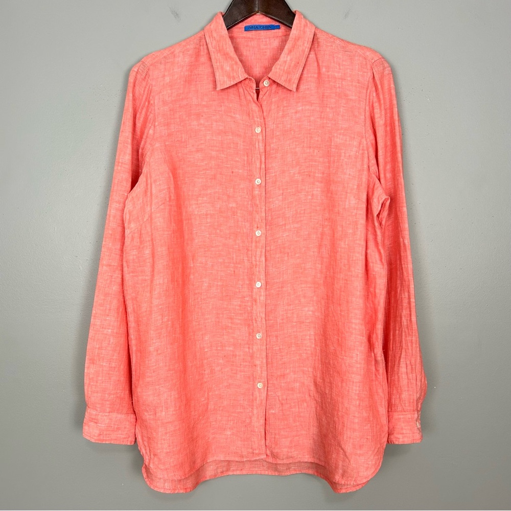 Women’s Coral Button-Up Linen Tunic Shirt